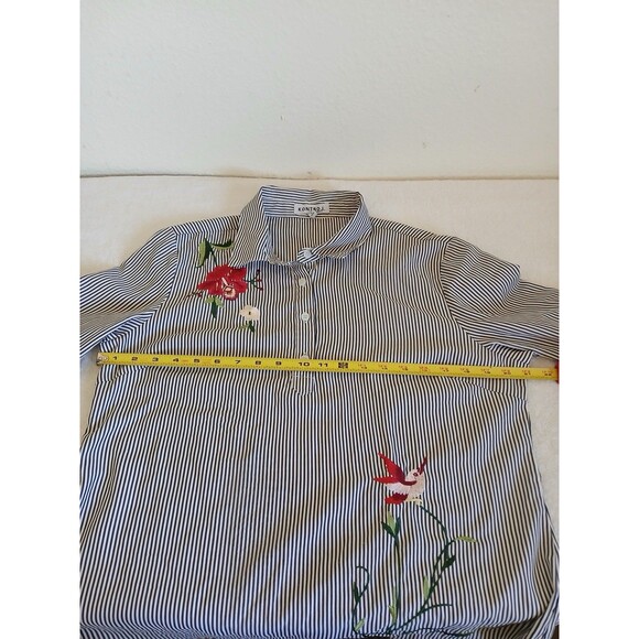 KontroL Contemporary Women’s Striped Flower Embroidered Shirt Blouse Size Large - Picture 12 of 16